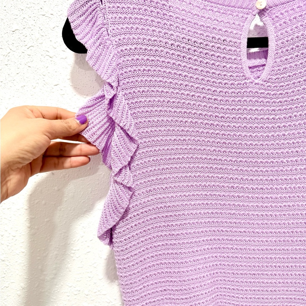 Lavender Ruffle Knit Top M - Picture 5 of 10